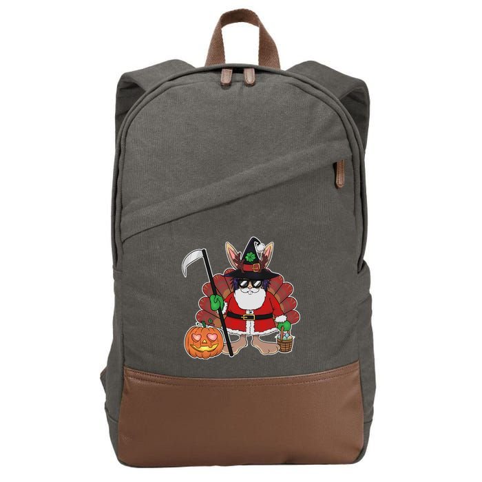 Funny Happy Merry Multiple Holiday Cotton Canvas Backpack