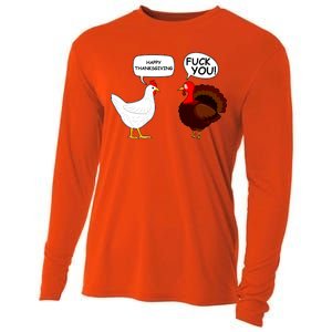 Funny Happy Thanksgiving Chicken Vs Turkey Cooling Performance Long Sleeve Crew