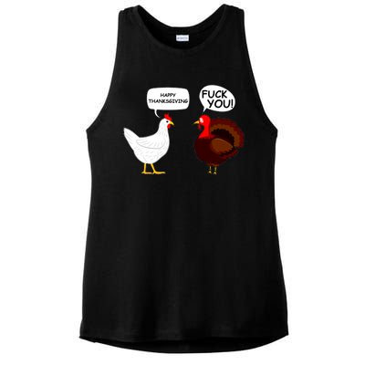 Funny Happy Thanksgiving Chicken Vs Turkey Ladies PosiCharge Tri-Blend Wicking Tank