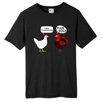 Funny Happy Thanksgiving Chicken Vs Turkey Tall Fusion ChromaSoft Performance T-Shirt