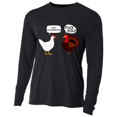 Funny Happy Thanksgiving Chicken Vs Turkey Cooling Performance Long Sleeve Crew