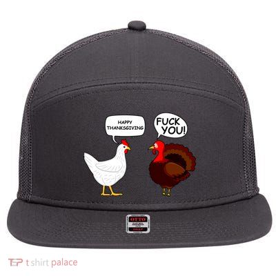 Funny Happy Thanksgiving Chicken Vs Turkey 7 Panel Mesh Trucker Snapback Hat