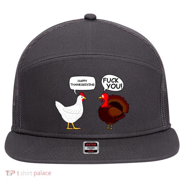 Funny Happy Thanksgiving Chicken Vs Turkey 7 Panel Mesh Trucker Snapback Hat