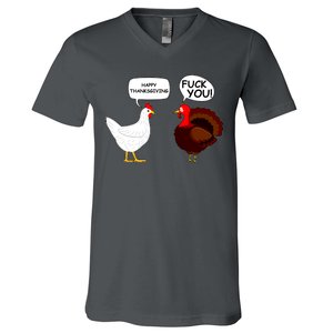 Funny Happy Thanksgiving Chicken Vs Turkey V-Neck T-Shirt