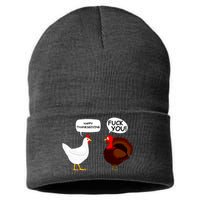 Funny Happy Thanksgiving Chicken Vs Turkey Sustainable Knit Beanie