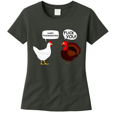 Funny Happy Thanksgiving Chicken Vs Turkey Womens T-Shirt