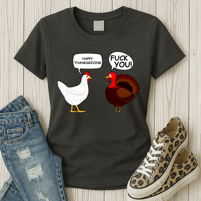 Funny Happy Thanksgiving Chicken Vs Turkey Womens T-Shirt