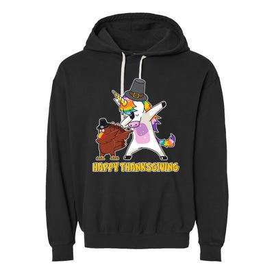 Funny Happy Thanksgiving Dabbing Turkey and Unicorn Garment-Dyed Fleece Hoodie
