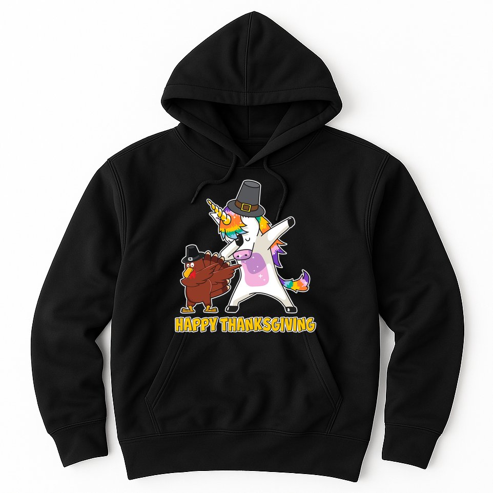 Funny Happy Thanksgiving Dabbing Turkey and Unicorn Hoodie