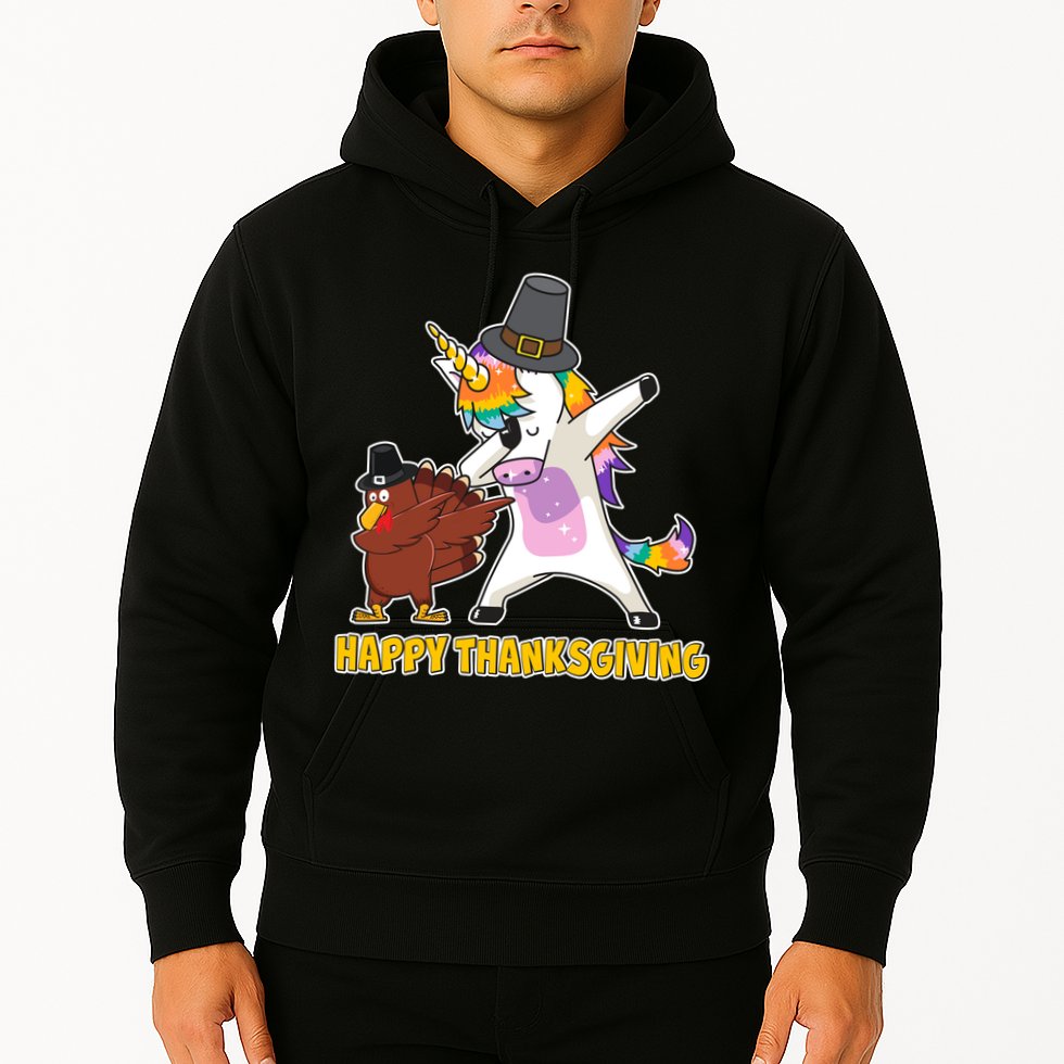 Funny Happy Thanksgiving Dabbing Turkey and Unicorn Hoodie