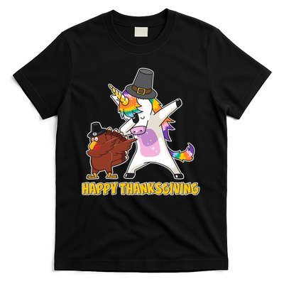 Funny Happy Thanksgiving Dabbing Turkey and Unicorn T-Shirt