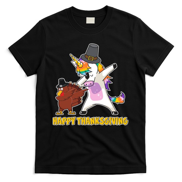 Funny Happy Thanksgiving Dabbing Turkey and Unicorn T-Shirt