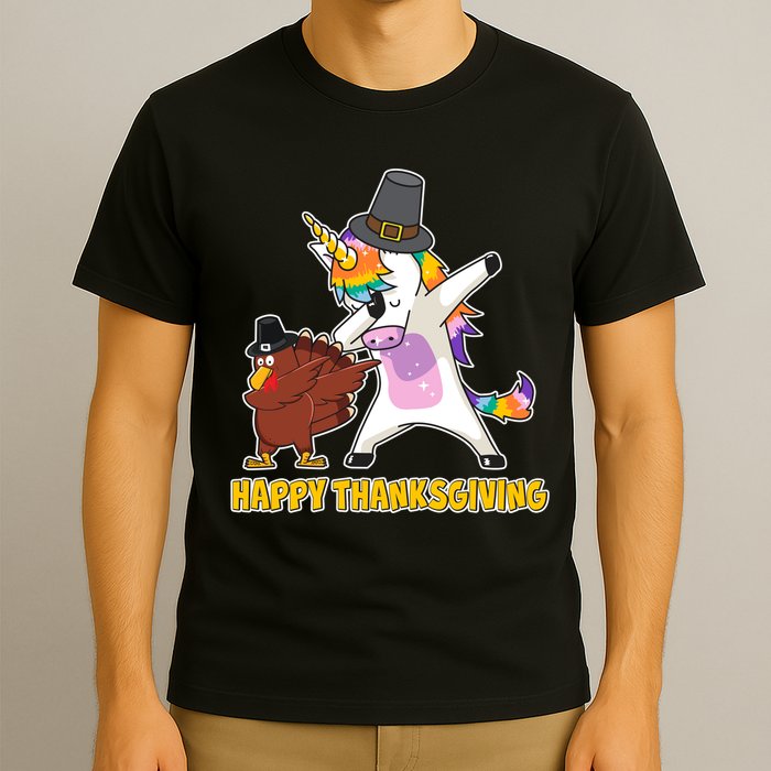 Funny Happy Thanksgiving Dabbing Turkey and Unicorn T-Shirt