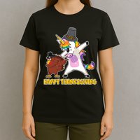 Funny Happy Thanksgiving Dabbing Turkey and Unicorn T-Shirt