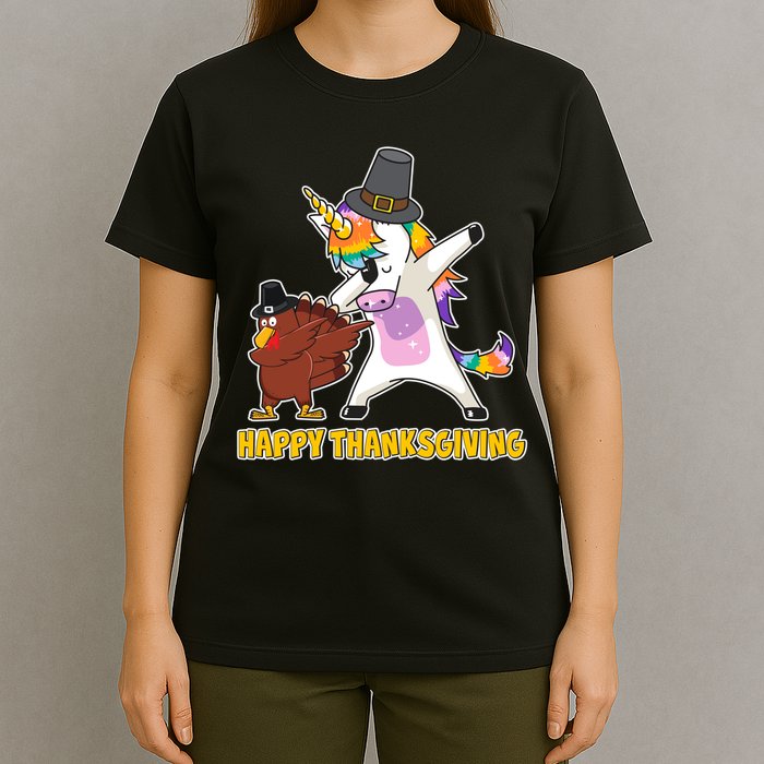 Funny Happy Thanksgiving Dabbing Turkey and Unicorn T-Shirt