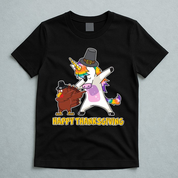 Funny Happy Thanksgiving Dabbing Turkey and Unicorn T-Shirt