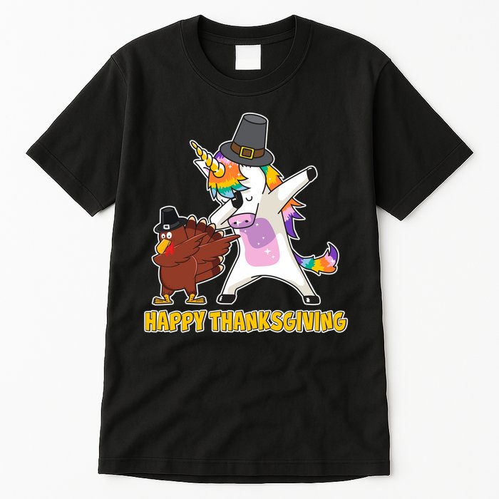 Funny Happy Thanksgiving Dabbing Turkey and Unicorn Tall T-Shirt