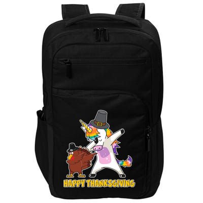 Funny Happy Thanksgiving Dabbing Turkey and Unicorn Impact Tech Backpack