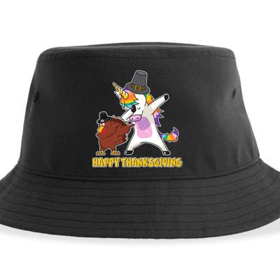 Funny Happy Thanksgiving Dabbing Turkey and Unicorn Sustainable Bucket Hat
