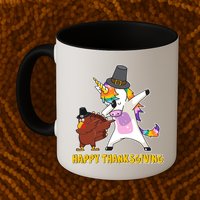 Funny Happy Thanksgiving Dabbing Turkey and Unicorn Mug
