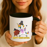 Funny Happy Thanksgiving Dabbing Turkey and Unicorn Mug