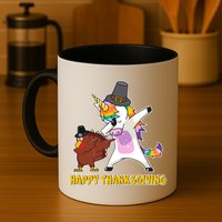 Funny Happy Thanksgiving Dabbing Turkey and Unicorn Mug