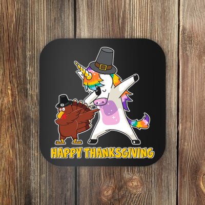 Funny Happy Thanksgiving Dabbing Turkey and Unicorn Coaster