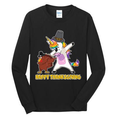 Funny Happy Thanksgiving Dabbing Turkey and Unicorn Tall Long Sleeve T-Shirt
