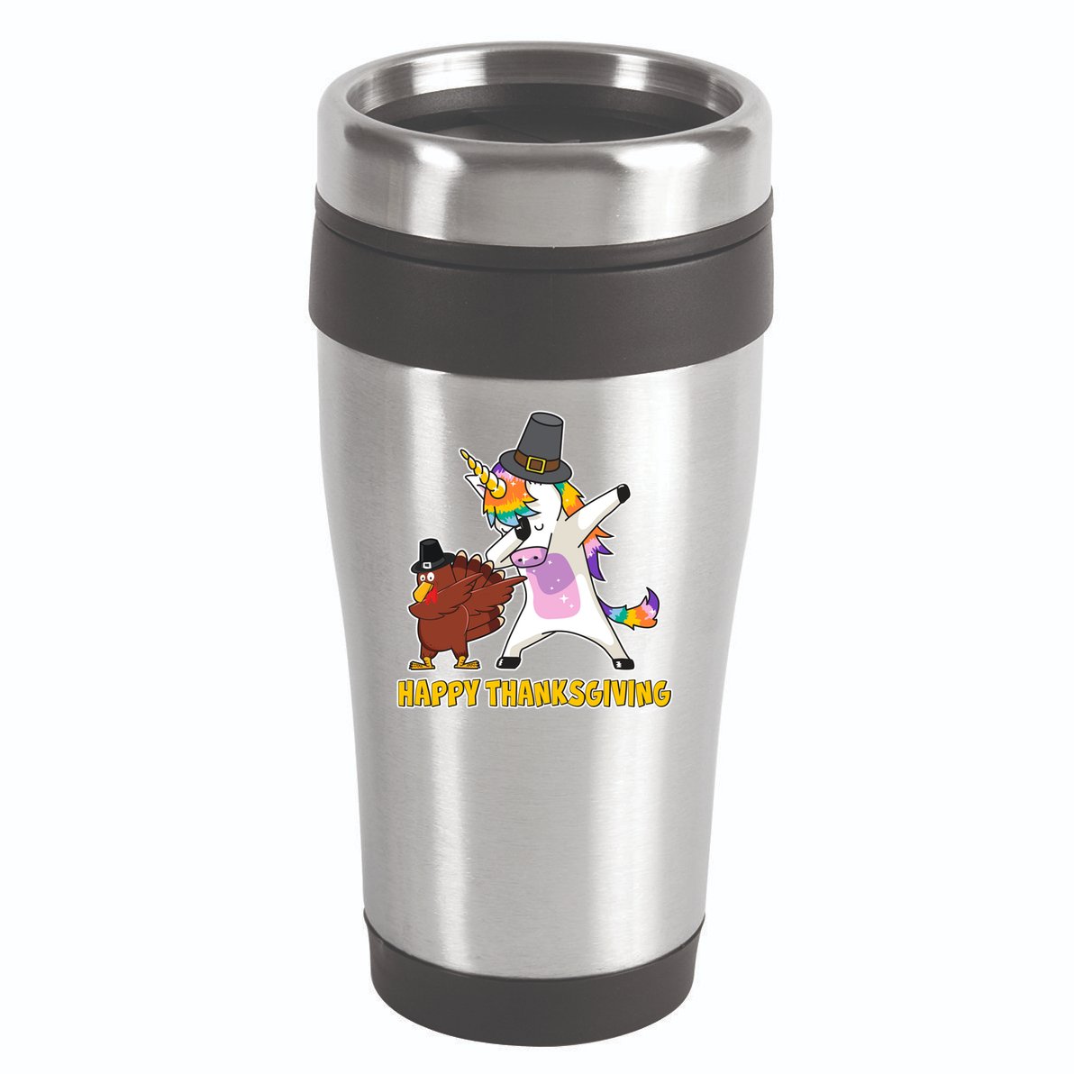 Funny Happy Thanksgiving Dabbing Turkey and Unicorn 16oz Travel Tumbler