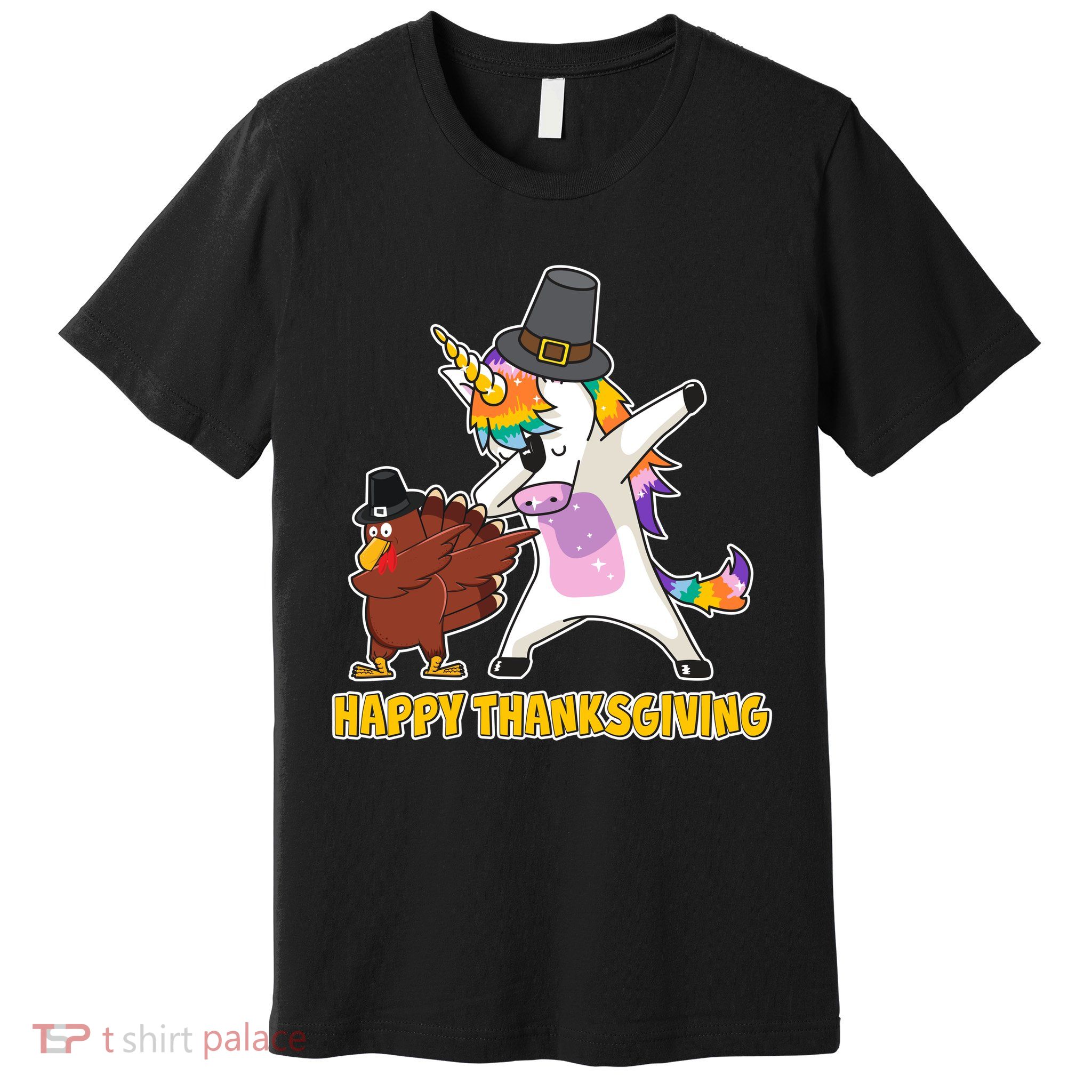 Funny Happy Thanksgiving Dabbing Turkey and Unicorn Premium T-Shirt