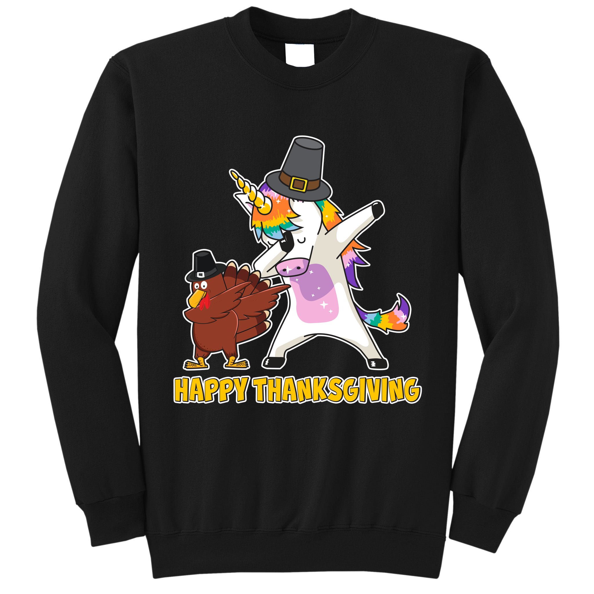 Funny Happy Thanksgiving Dabbing Turkey and Unicorn Tall Sweatshirt