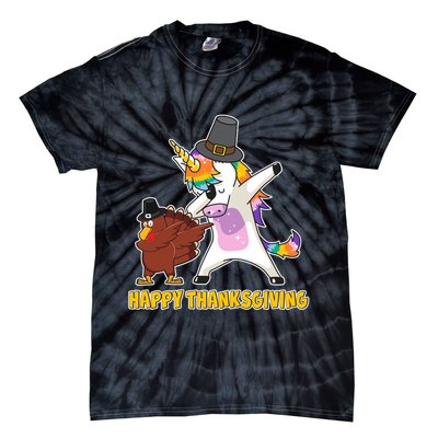 Funny Happy Thanksgiving Dabbing Turkey and Unicorn Tie-Dye T-Shirt