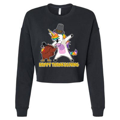 Funny Happy Thanksgiving Dabbing Turkey and Unicorn Cropped Pullover Crew