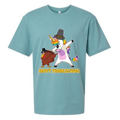 Funny Happy Thanksgiving Dabbing Turkey and Unicorn Sueded Cloud Jersey T-Shirt