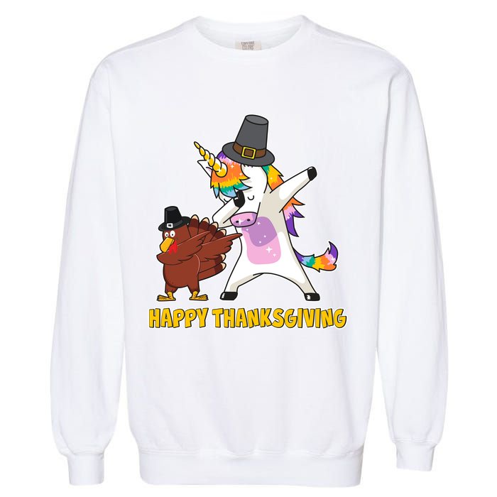 Funny Happy Thanksgiving Dabbing Turkey and Unicorn Garment-Dyed Sweatshirt