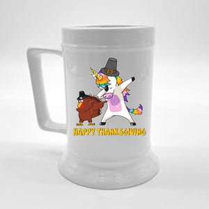 Funny Happy Thanksgiving Dabbing Turkey and Unicorn Beer Stein