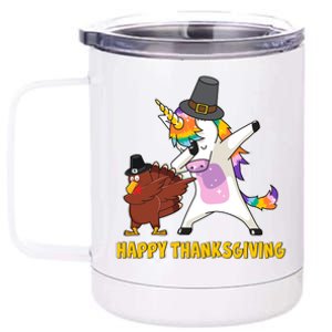 Funny Happy Thanksgiving Dabbing Turkey and Unicorn 12 oz Stainless Steel Tumbler Cup