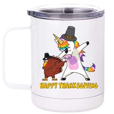 Funny Happy Thanksgiving Dabbing Turkey and Unicorn 12 oz Stainless Steel Tumbler Cup