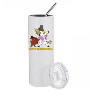 Funny Happy Thanksgiving Dabbing Turkey and Unicorn Stainless Steel Tumbler