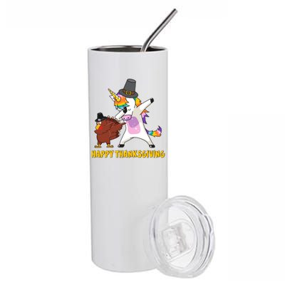 Funny Happy Thanksgiving Dabbing Turkey and Unicorn Stainless Steel Tumbler