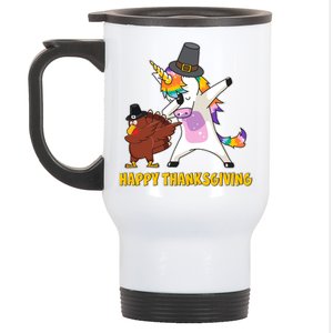 Funny Happy Thanksgiving Dabbing Turkey and Unicorn Stainless Steel Travel Mug