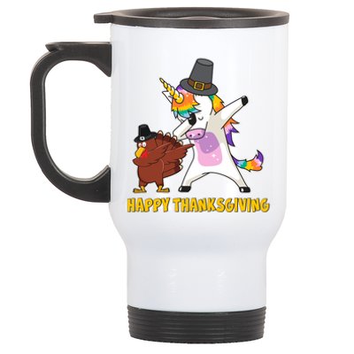 Funny Happy Thanksgiving Dabbing Turkey and Unicorn Stainless Steel Travel Mug