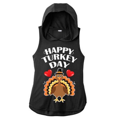 Funny Happy Turkey Day Ladies PosiCharge Tri-Blend Wicking Draft Hoodie Tank