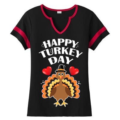 Funny Happy Turkey Day Ladies Halftime Notch Neck Tee