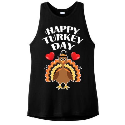 Funny Happy Turkey Day Ladies PosiCharge Tri-Blend Wicking Tank