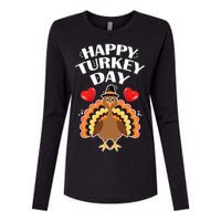 Funny Happy Turkey Day Womens Cotton Relaxed Long Sleeve T-Shirt