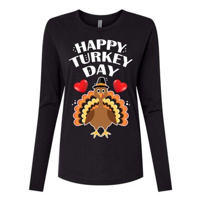 Funny Happy Turkey Day Womens Cotton Relaxed Long Sleeve T-Shirt