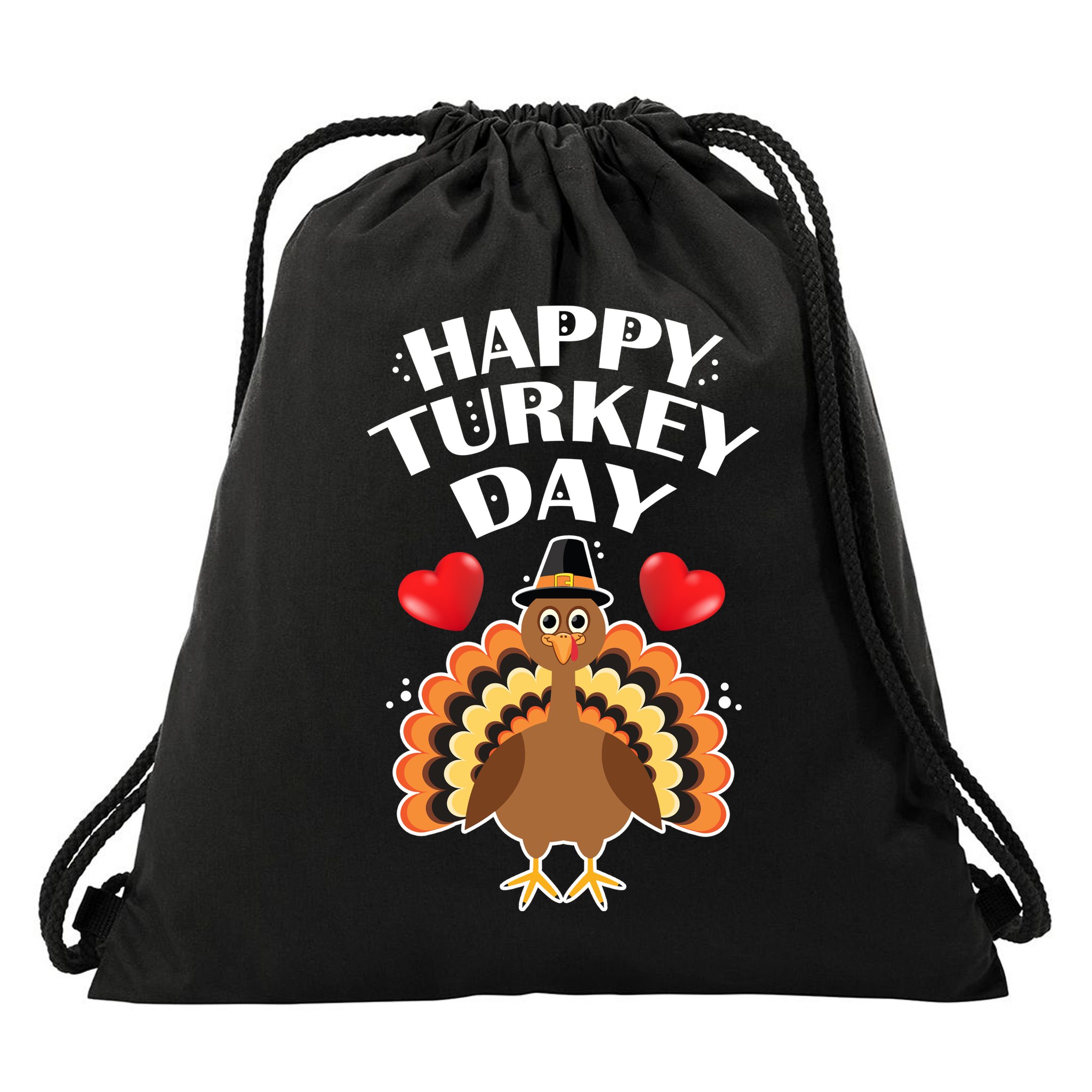 Funny Happy Turkey Day Drawstring Bag