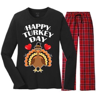 Funny Happy Turkey Day Women's Long Sleeve Flannel Pajama Set 