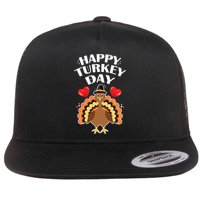 Funny Happy Turkey Day Flat Bill Trucker Hat